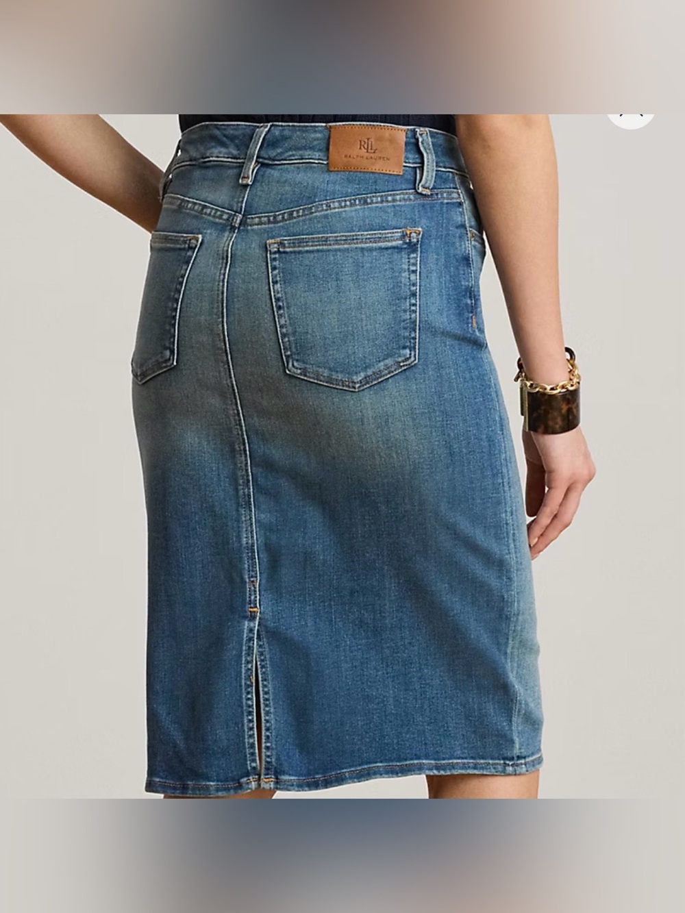 Lauren Ralph Lauren Blue Denim Jean Midi Pencil Skirt, Size 14W Classic Capsule - Picture 5 of 16